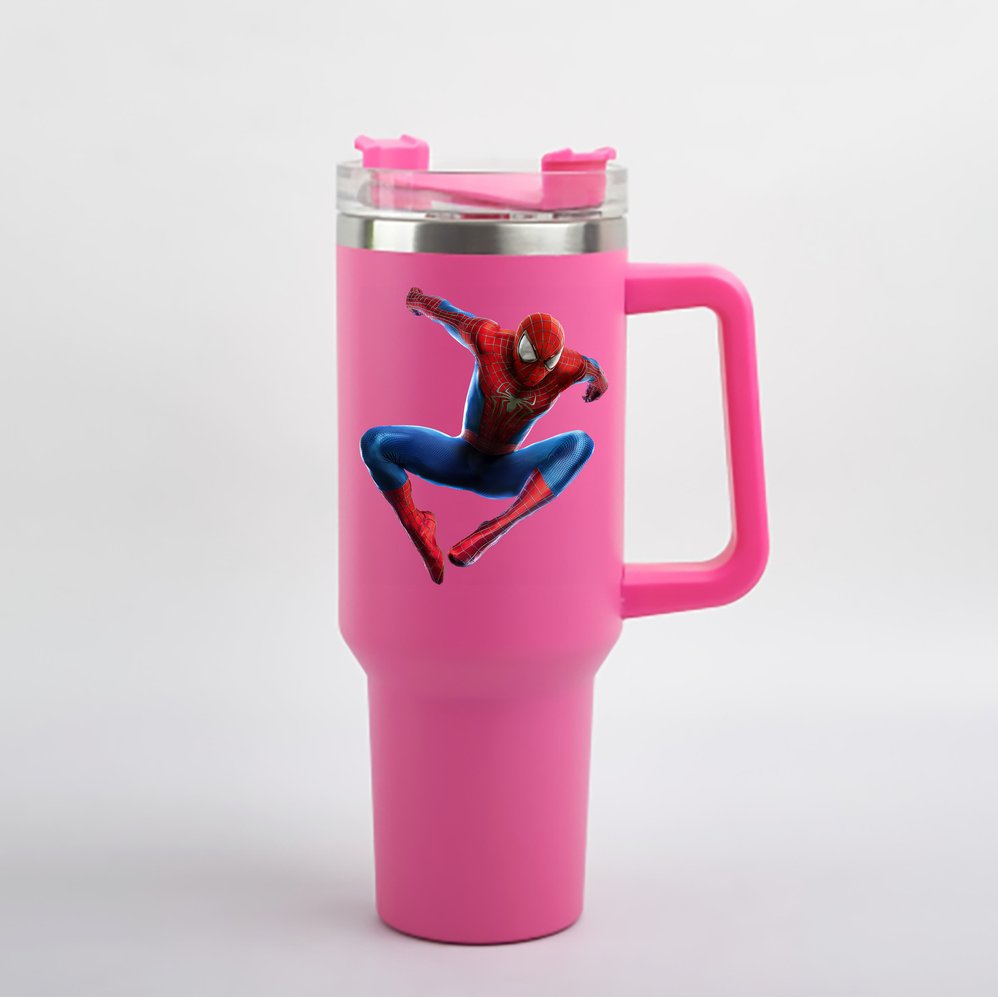 （画像用） Spider Man スパイダーマン 1200mL車用タンブラー - クリスタルステッカー（プラスチックストロー付き）
